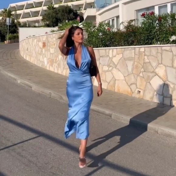 ZARA Bloggers favorite Halter blue Midi Dress Size XL - Picture 6 of 13